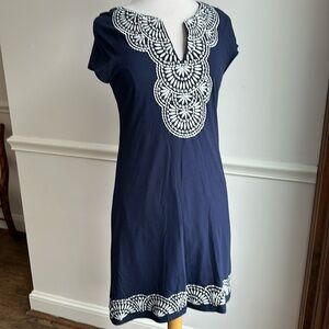 INC International concepts blue cotton embroidered sequin embellished dress